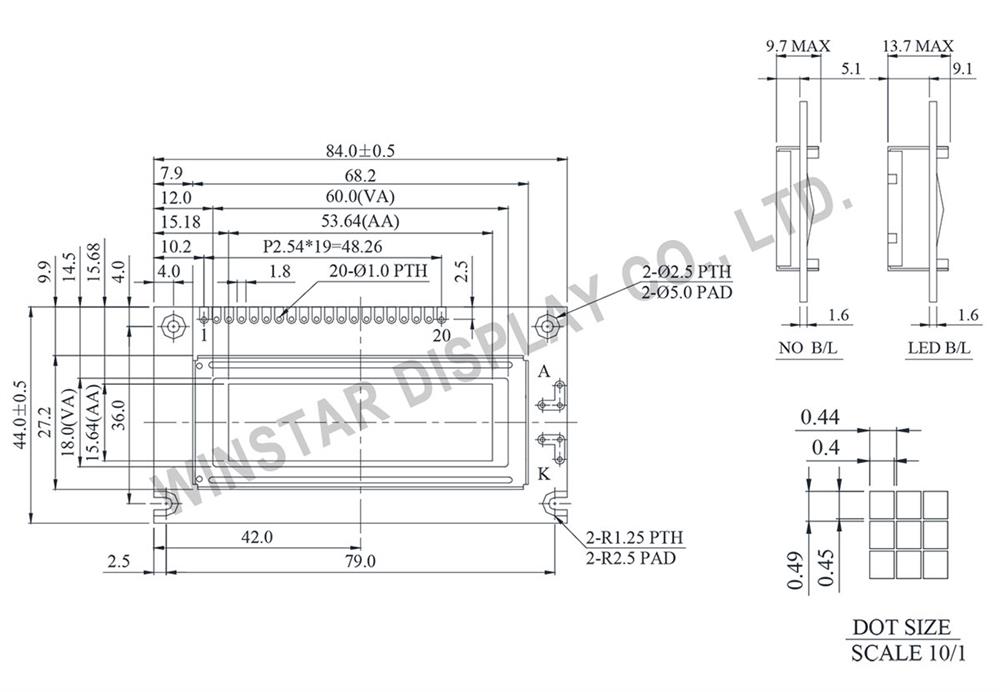 Winstar WG12232A 122x32 Graphic LCD, Graphic LCD Display Module